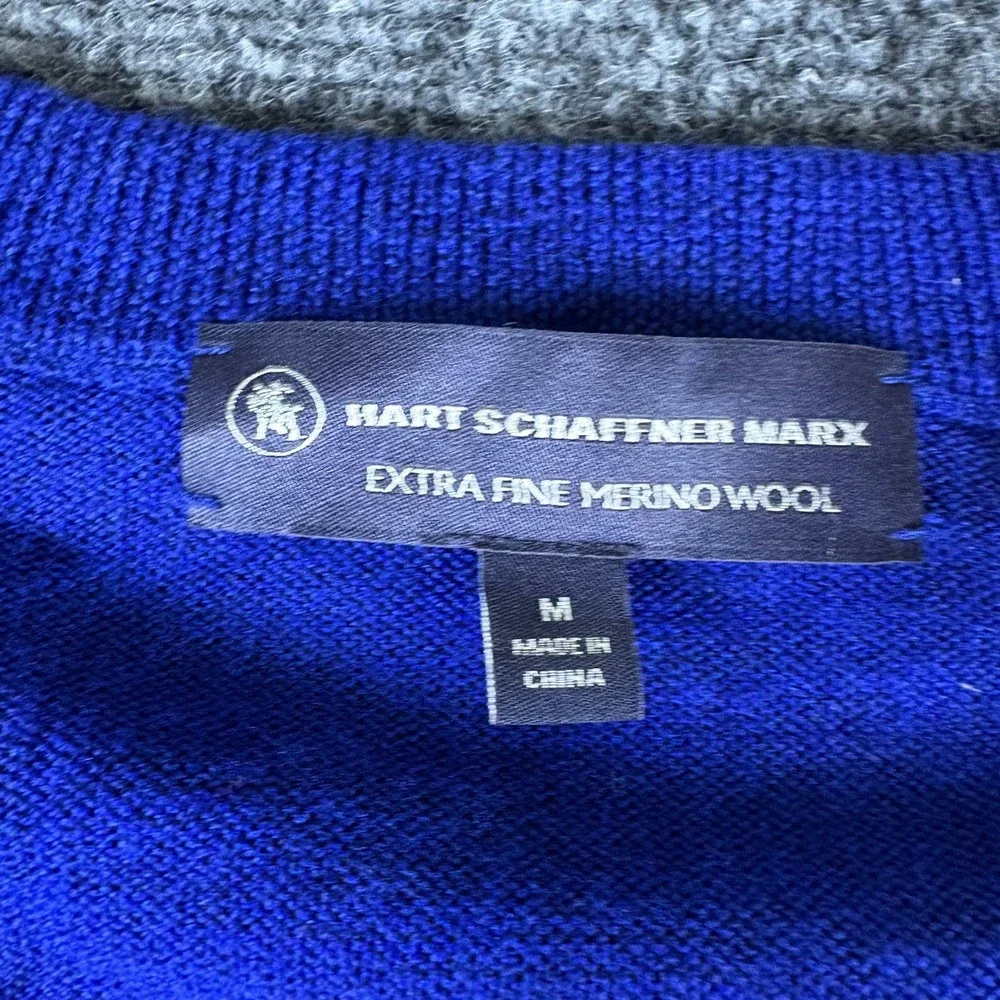 Hart Schaffner Marx Sweater Mens Medium Blue Extra Fine Merino Wool Pullover